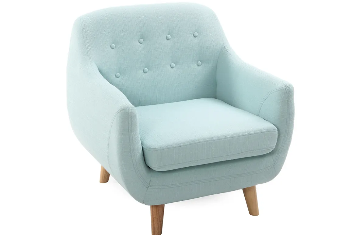 Miliboo Fauteuil Design|Voir Tous Les Fauteuils-Fauteuil déhoussable scandinave en tissu menthe à l'eau et bois clair YNOK