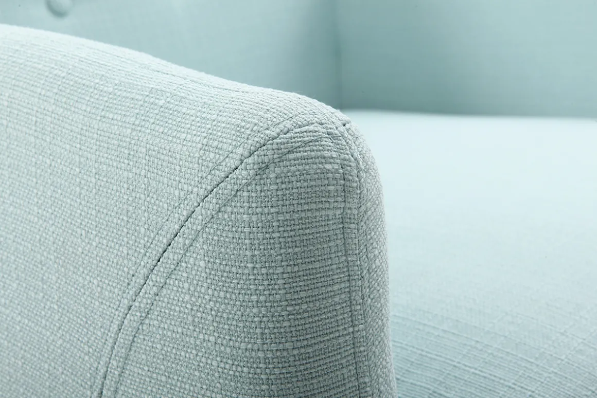 Miliboo Fauteuil Design|Voir Tous Les Fauteuils-Fauteuil déhoussable scandinave en tissu menthe à l'eau et bois clair YNOK