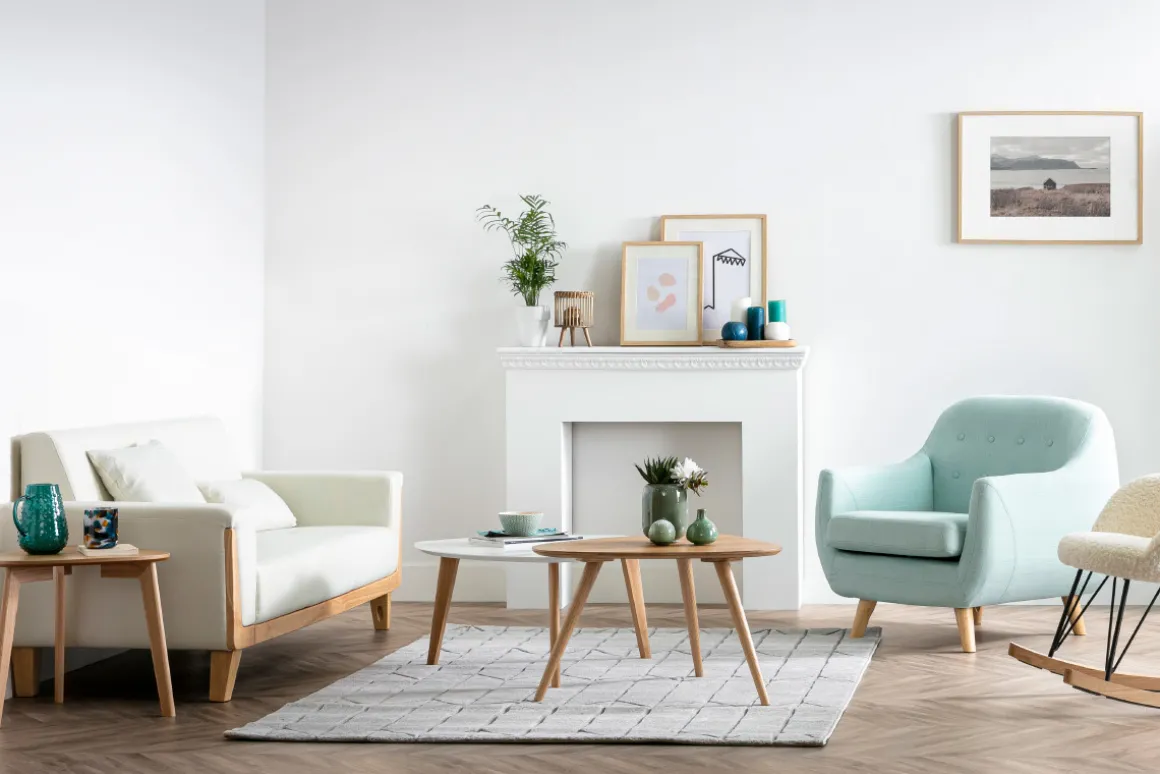 Miliboo Fauteuil Design|Voir Tous Les Fauteuils-Fauteuil déhoussable scandinave en tissu menthe à l'eau et bois clair YNOK