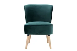 Miliboo Fauteuil Design|Voir Tous Les Fauteuils-Fauteuil en tissu velours bleu pétrole et bois clair KAHLO