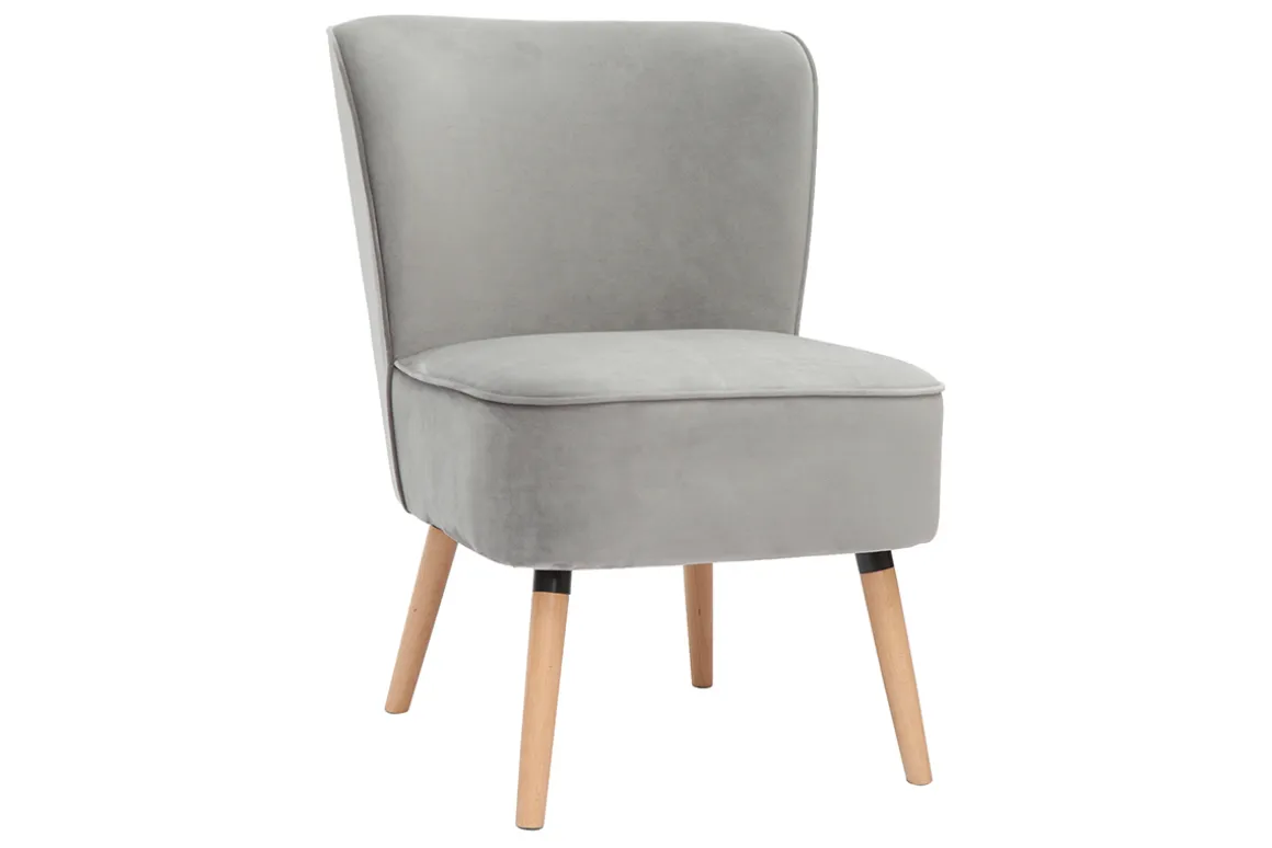 Miliboo Fauteuil Design|Voir Tous Les Fauteuils-Fauteuil en tissu velours gris clair et bois clair KAHLO