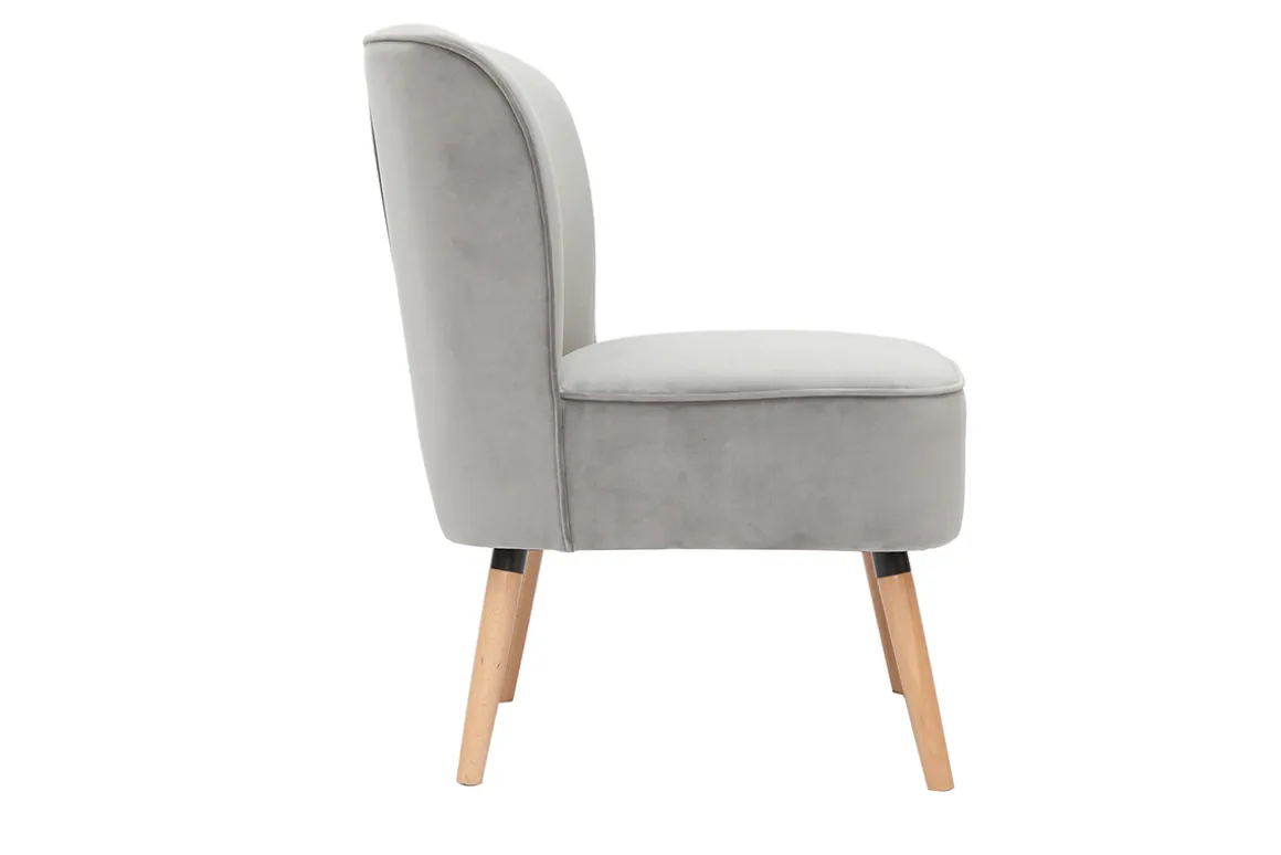 Miliboo Fauteuil Design|Voir Tous Les Fauteuils-Fauteuil en tissu velours gris clair et bois clair KAHLO