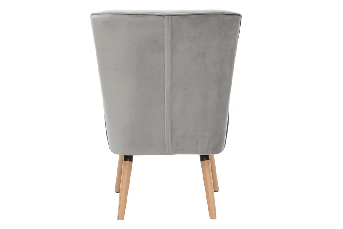 Miliboo Fauteuil Design|Voir Tous Les Fauteuils-Fauteuil en tissu velours gris clair et bois clair KAHLO