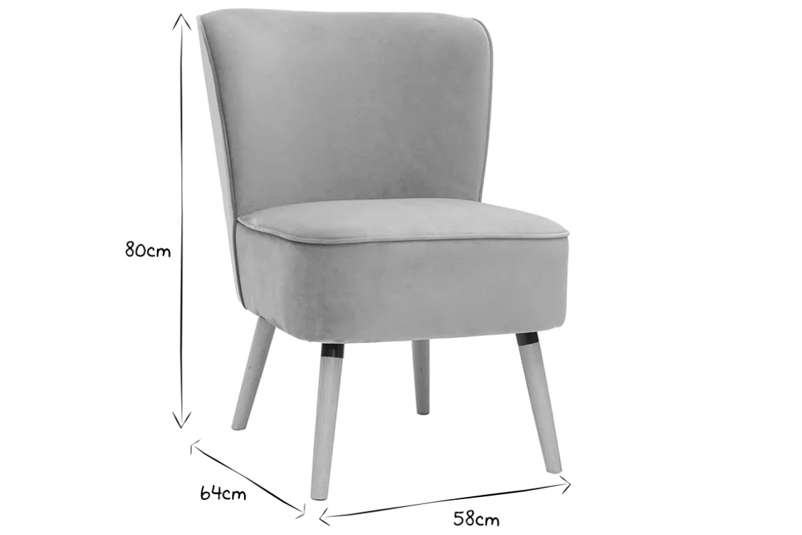 Miliboo Fauteuil Design|Voir Tous Les Fauteuils-Fauteuil en tissu velours gris clair et bois clair KAHLO