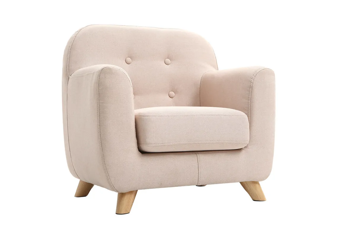 Miliboo Fauteuil Enfant-Fauteuil enfant scandinave en tissu rose poudré et bois clair NORKID