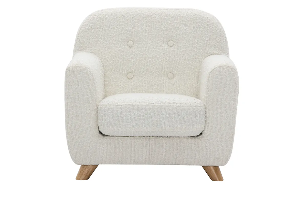 Miliboo Fauteuil Enfant-Fauteuil enfant scandinave en tissu effet laine bouclée blanc et bois clair NORKID
