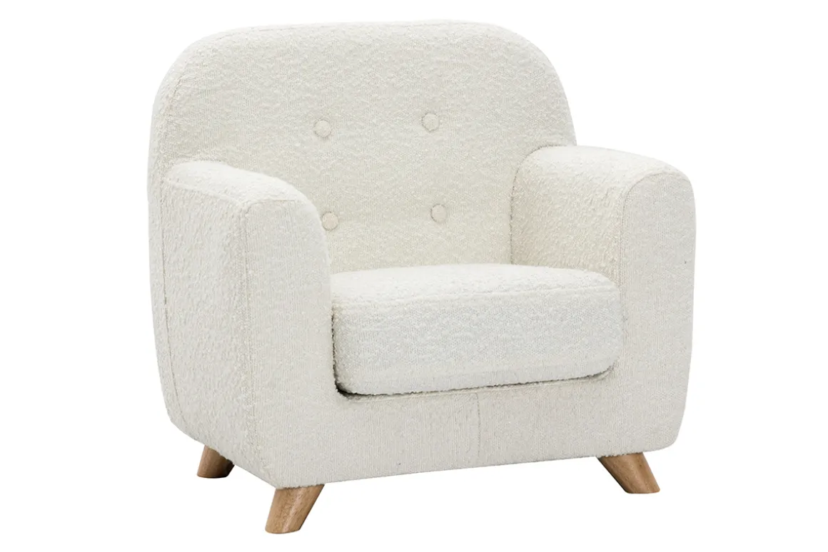 Miliboo Fauteuil Enfant-Fauteuil enfant scandinave en tissu effet laine bouclée blanc et bois clair NORKID