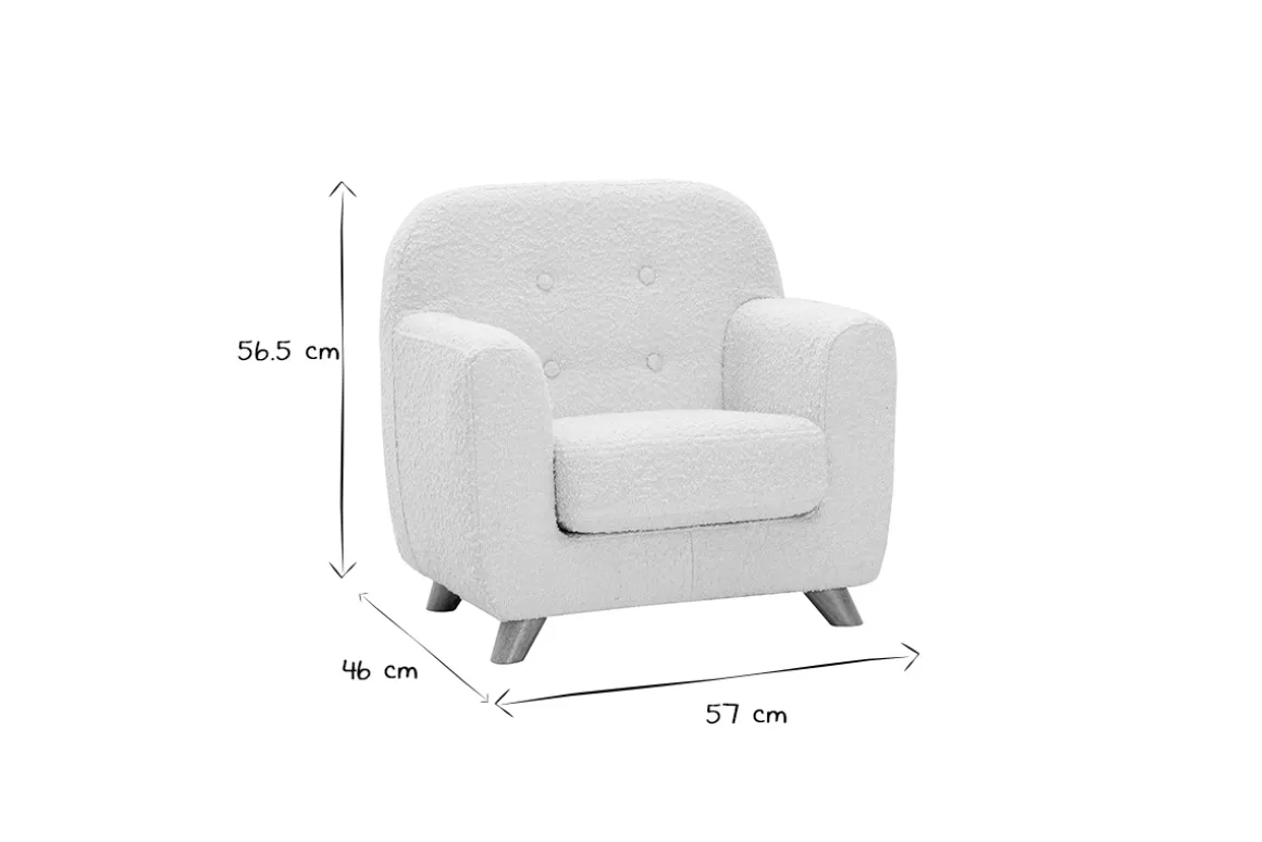Miliboo Fauteuil Enfant-Fauteuil enfant scandinave en tissu effet laine bouclée blanc et bois clair NORKID