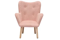 Miliboo Fauteuil Enfant-Fauteuil enfant scandinave en tissu effet velours texturé rose et bois clair BABY BRISTOL