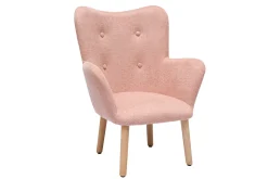 Miliboo Fauteuil Enfant-Fauteuil enfant scandinave en tissu effet velours texturé rose et bois clair BABY BRISTOL