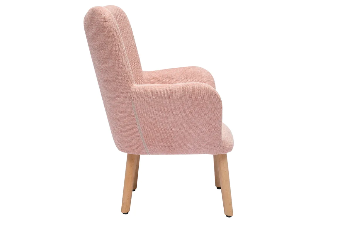 Miliboo Fauteuil Enfant-Fauteuil enfant scandinave en tissu effet velours texturé rose et bois clair BABY BRISTOL