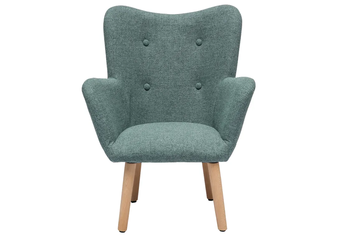 Miliboo Fauteuil Enfant-Fauteuil enfant scandinave en tissu vert de gris et bois clair BABY BRISTOL