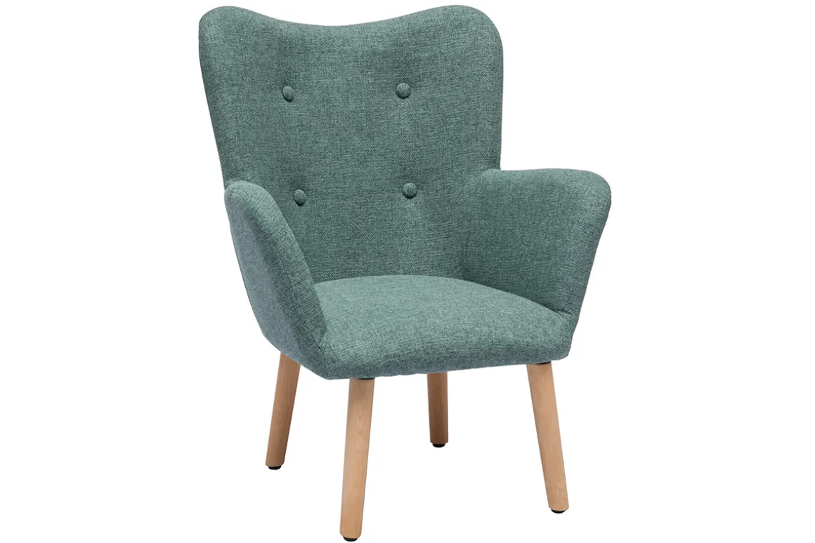 Miliboo Fauteuil Enfant-Fauteuil enfant scandinave en tissu vert de gris et bois clair BABY BRISTOL