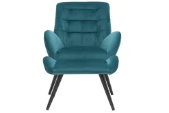 Miliboo Fauteuil Design|Voir Tous Les Fauteuils-Fauteuil et repose-pieds design en tissu velours bleu pétrole et métal noir ZOE