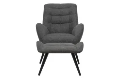 Miliboo Fauteuil Design|Voir Tous Les Fauteuils-Fauteuil et repose-pieds design en tissu gris foncé et métal noir ZOE