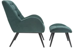 Miliboo Fauteuil Design|Voir Tous Les Fauteuils-Fauteuil et repose-pieds design en tissu velours côtelé vert et métal noir ZOE