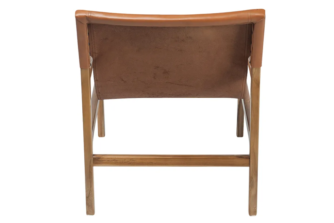 Miliboo Fauteuil Design|Voir Tous Les Fauteuils-Fauteuil ethnique bois teck massif et cuir marron CHILLY