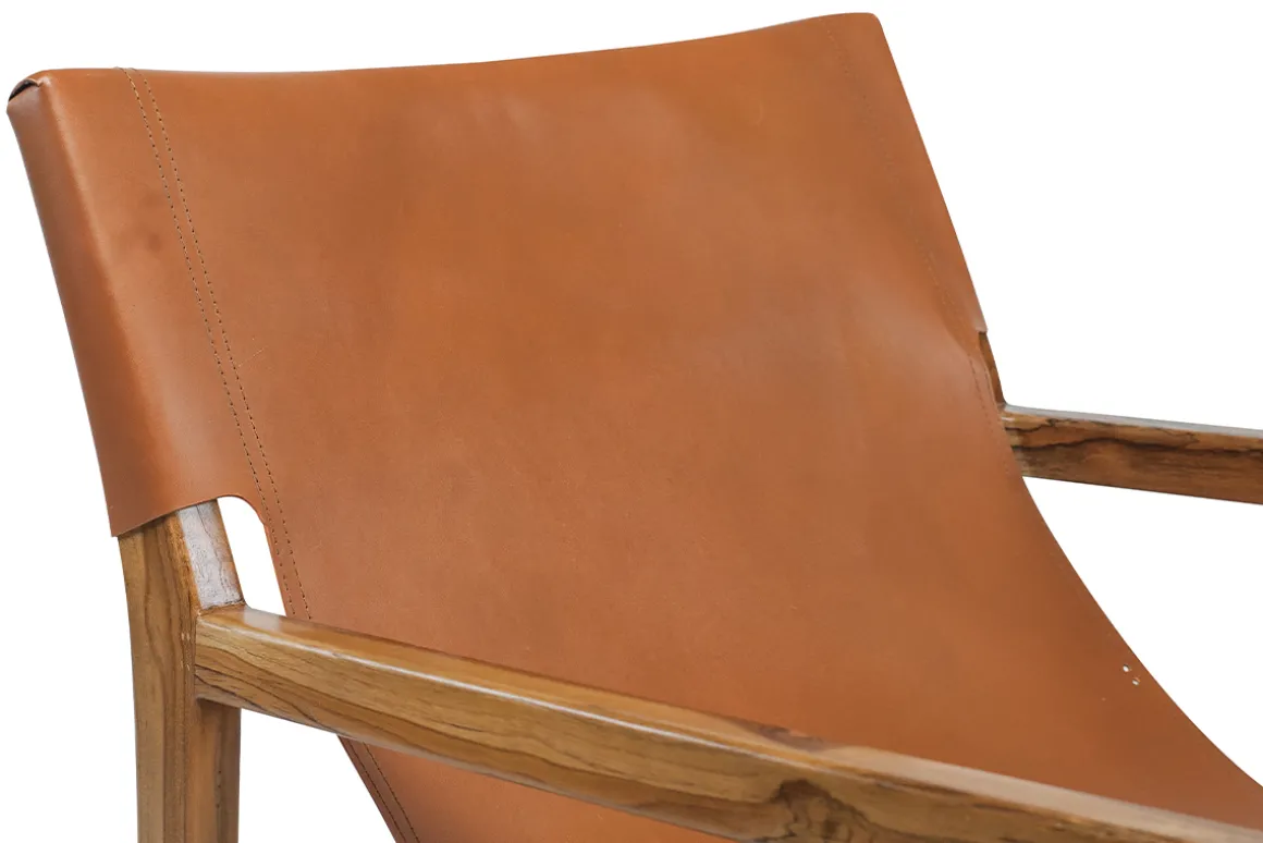 Miliboo Fauteuil Design|Voir Tous Les Fauteuils-Fauteuil ethnique bois teck massif et cuir marron CHILLY