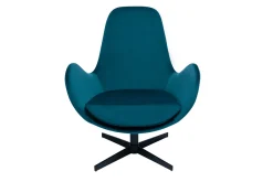 Miliboo Fauteuil Design|Voir Tous Les Fauteuils-Fauteuil pivotant design en tissu velours gaufré bleu canard et métal noir ANDY
