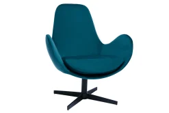 Miliboo Fauteuil Design|Voir Tous Les Fauteuils-Fauteuil pivotant design en tissu velours gaufré bleu canard et métal noir ANDY