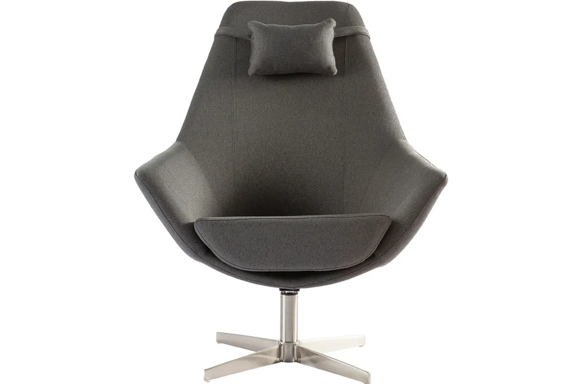 Miliboo Fauteuil Design|Voir Tous Les Fauteuils-Fauteuil pivotant design en tissu gris foncé et acier chromé AMADEO