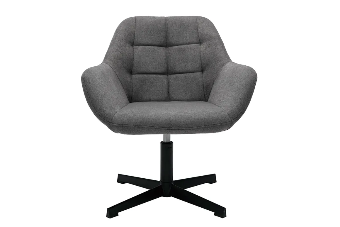 Miliboo Fauteuil Design|Voir Tous Les Fauteuils-Fauteuil pivotant design en tissu effet velours gris et métal noir DARWIN