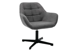 Miliboo Fauteuil Design|Voir Tous Les Fauteuils-Fauteuil pivotant design en tissu effet velours gris et métal noir DARWIN
