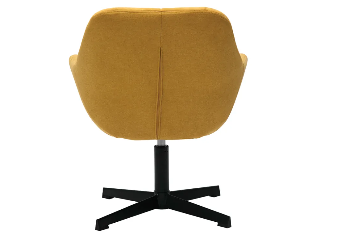 Miliboo Fauteuil Design|Voir Tous Les Fauteuils-Fauteuil pivotant design en tissu effet velours jaune moutarde et métal noir DARWIN