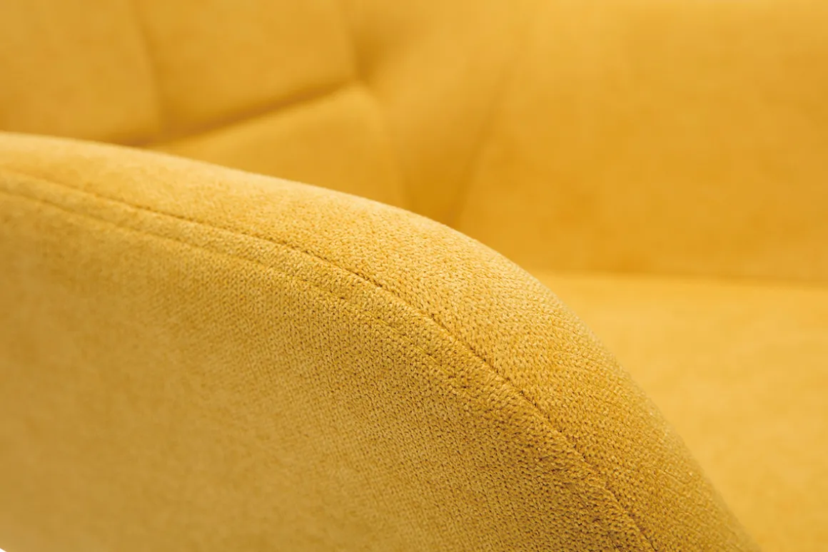 Miliboo Fauteuil Design|Voir Tous Les Fauteuils-Fauteuil pivotant design en tissu effet velours jaune moutarde et métal noir DARWIN
