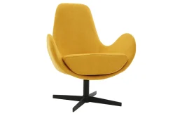 Miliboo Fauteuil Design|Voir Tous Les Fauteuils-Fauteuil pivotant design en tissu effet velours jaune moutarde et métal noir ANDY