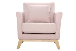 Miliboo Fauteuil Design|Voir Tous Les Fauteuils-Fauteuil scandinave déhoussable en tissu rose et bois clair OSLO