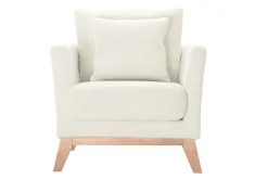 Miliboo Fauteuil Design|Voir Tous Les Fauteuils-Fauteuil scandinave déhoussable en tissu effet laine bouclée blanc cassé et bois clair OSLO