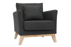 Miliboo Fauteuil Design|Voir Tous Les Fauteuils-Fauteuil scandinave déhoussable en tissu gris foncé et bois clair OSLO
