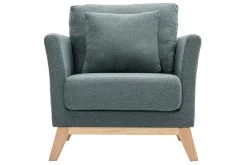 Miliboo Fauteuil Design|Voir Tous Les Fauteuils-Fauteuil scandinave déhoussable en tissu vert de gris et bois clair OSLO