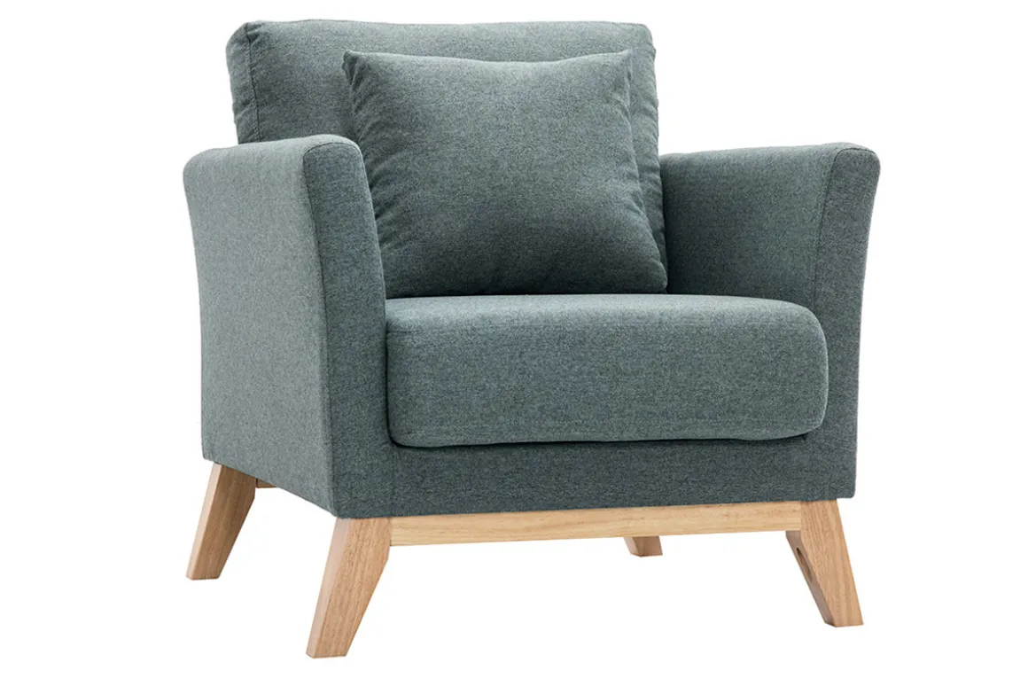 Miliboo Fauteuil Design|Voir Tous Les Fauteuils-Fauteuil scandinave déhoussable en tissu vert de gris et bois clair OSLO