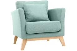 Miliboo Fauteuil Design|Voir Tous Les Fauteuils-Fauteuil scandinave déhoussable en tissu vert lagon et bois clair OSLO