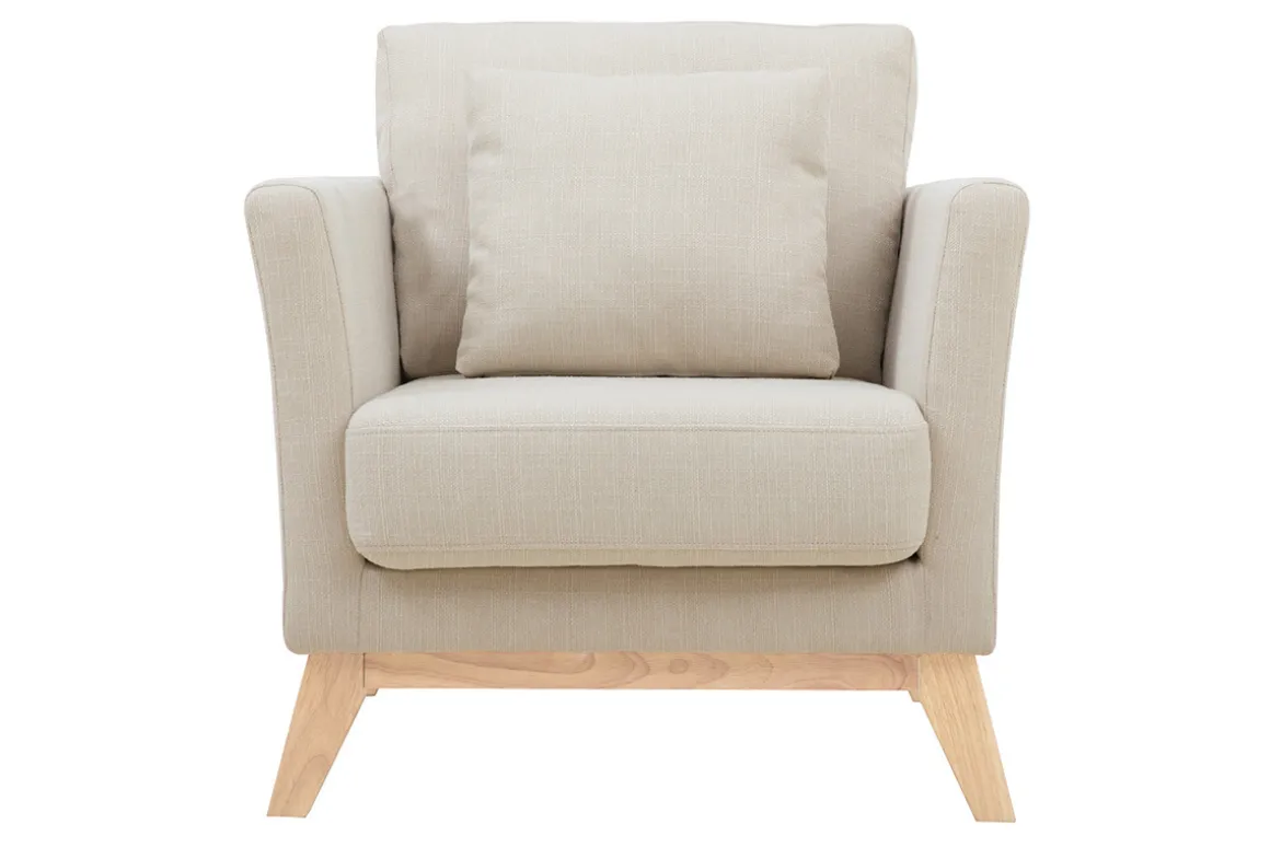 Miliboo Fauteuil Design|Voir Tous Les Fauteuils-Fauteuil scandinave déhoussable en tissu beige et bois clair OSLO
