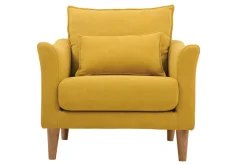 Miliboo Fauteuil Design|Voir Tous Les Fauteuils-Fauteuil scandinave en tissu effet velours jaune moutarde et bois clair KATE