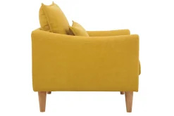 Miliboo Fauteuil Design|Voir Tous Les Fauteuils-Fauteuil scandinave en tissu effet velours jaune moutarde et bois clair KATE