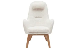Miliboo Fauteuil Design|Voir Tous Les Fauteuils-Fauteuil scandinave en tissu effet peau de mouton blanc et bois clair MANIA