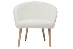 Miliboo Fauteuil Design|Voir Tous Les Fauteuils-Fauteuil scandinave en tissu effet laine bouclée blanc cassé et bois clair OLIVIA
