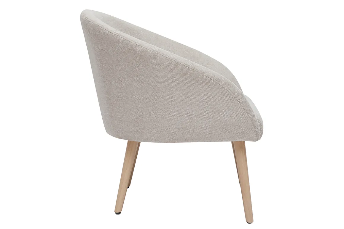 Miliboo Fauteuil Design|Voir Tous Les Fauteuils-Fauteuil scandinave en tissu effet velours texturé beige et bois clair OLIVIA