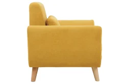 Miliboo Fauteuil Design|Voir Tous Les Fauteuils-Fauteuil scandinave en tissu effet velours jaune moutarde et bois clair EKTOR