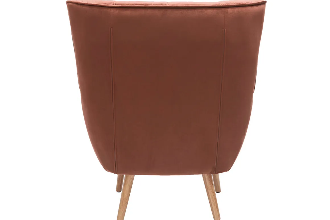 Miliboo Fauteuil Design|Voir Tous Les Fauteuils-Fauteuil scandinave en tissu velours rouge tomette et bois clair AVERY