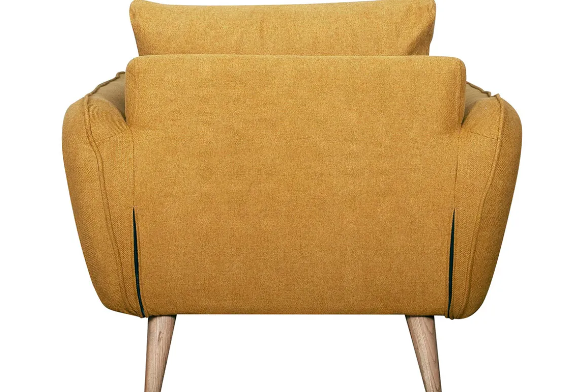 Miliboo Fauteuil Design|Voir Tous Les Fauteuils-Fauteuil scandinave en tissu jaune cumin et bois clair CREEP