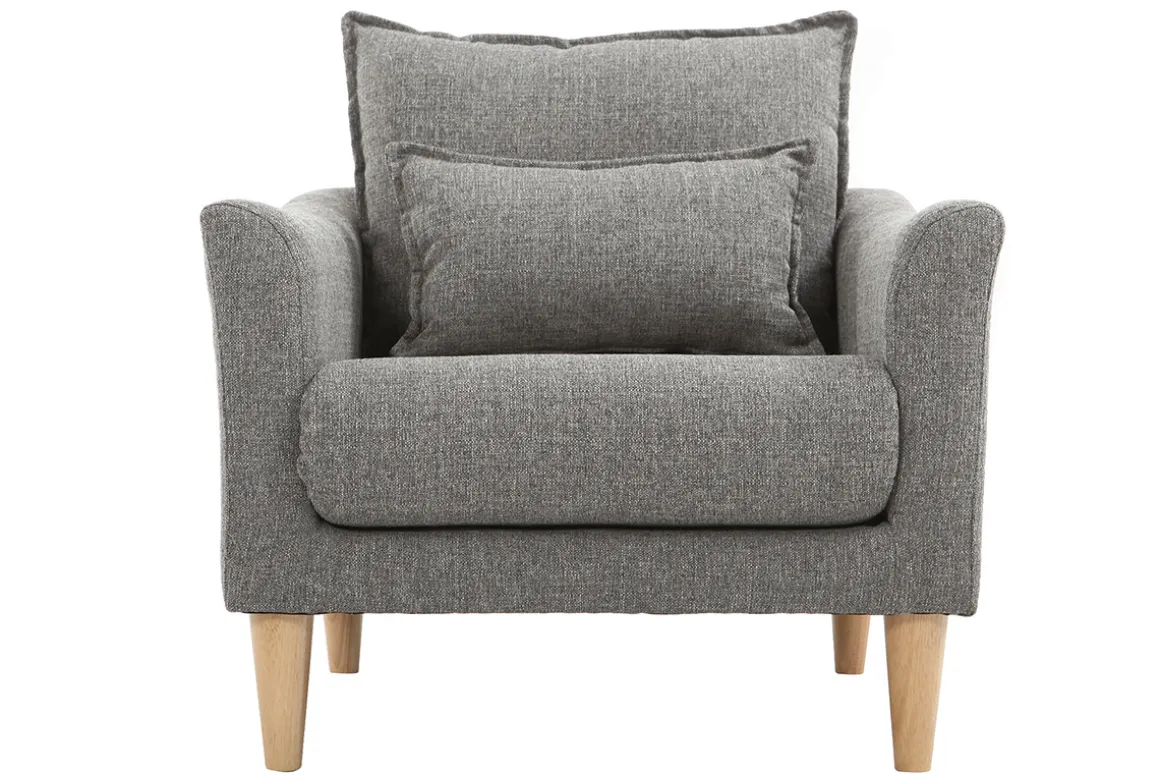 Miliboo Fauteuil Design|Voir Tous Les Fauteuils-Fauteuil scandinave en tissu gris et bois clair KATE