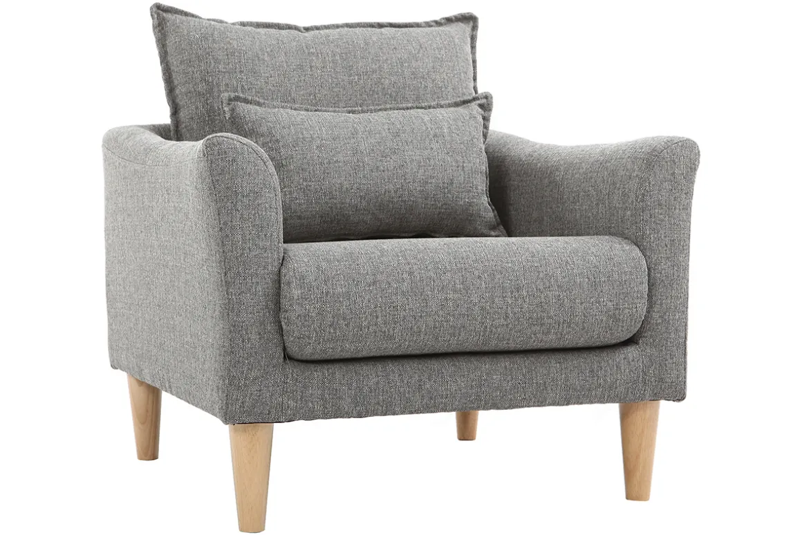 Miliboo Fauteuil Design|Voir Tous Les Fauteuils-Fauteuil scandinave en tissu gris et bois clair KATE