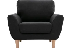 Miliboo Fauteuil Design|Voir Tous Les Fauteuils-Fauteuil scandinave en tissu gris anthracite et bois clair ALICE