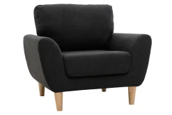 Miliboo Fauteuil Design|Voir Tous Les Fauteuils-Fauteuil scandinave en tissu gris anthracite et bois clair ALICE