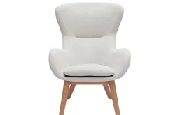 Miliboo Fauteuil Design|Voir Tous Les Fauteuils-Fauteuil scandinave en tissu effet velours texturé beige et bois clair ESKUA